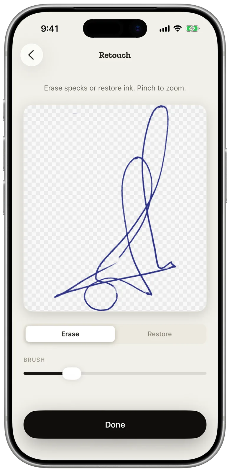 Step 3: retouching the extracted signature, erasing specks